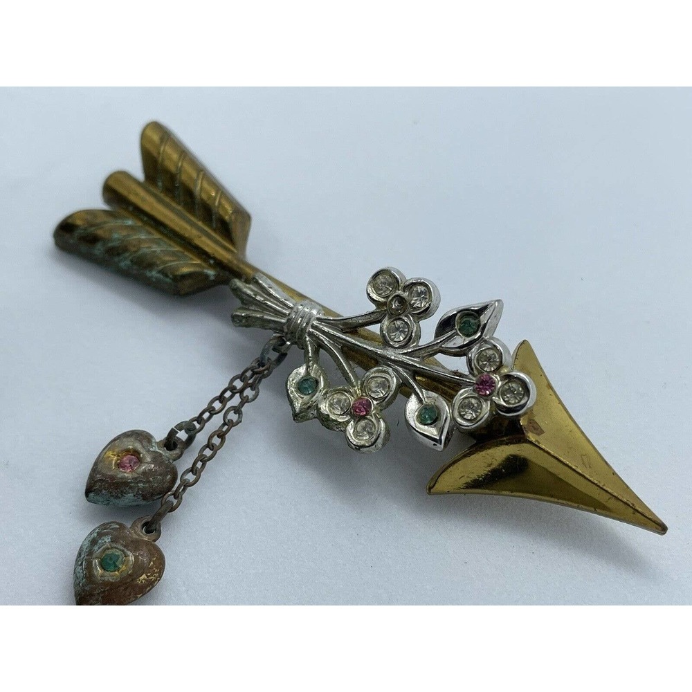 Vintage Arrow with Flowers Gemmed Brooch